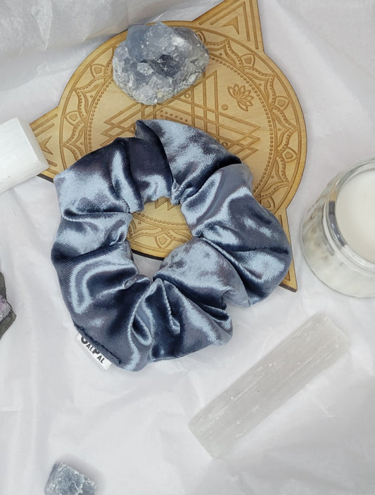 Velour bleu gris scrunchies